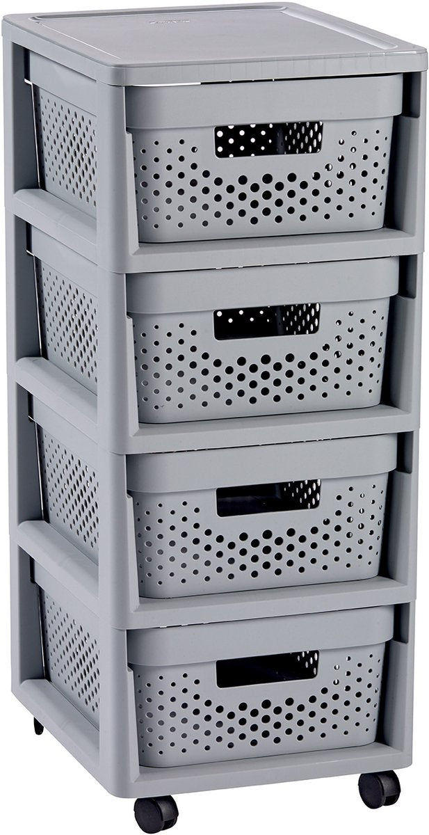Système de tiroirs Curver infinity dots - 4 tiroirs de 11l - avec roulettes - 36x30×66 cm - gris