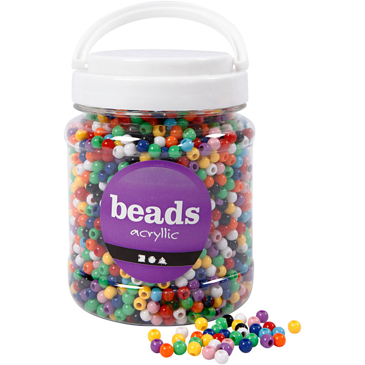 Perles poney Creativ Company, d 6 mm, diamètre du trou 3 mm, env. 3830 pièces, différentes couleurs, 425 g, 700 ml 1 boîte