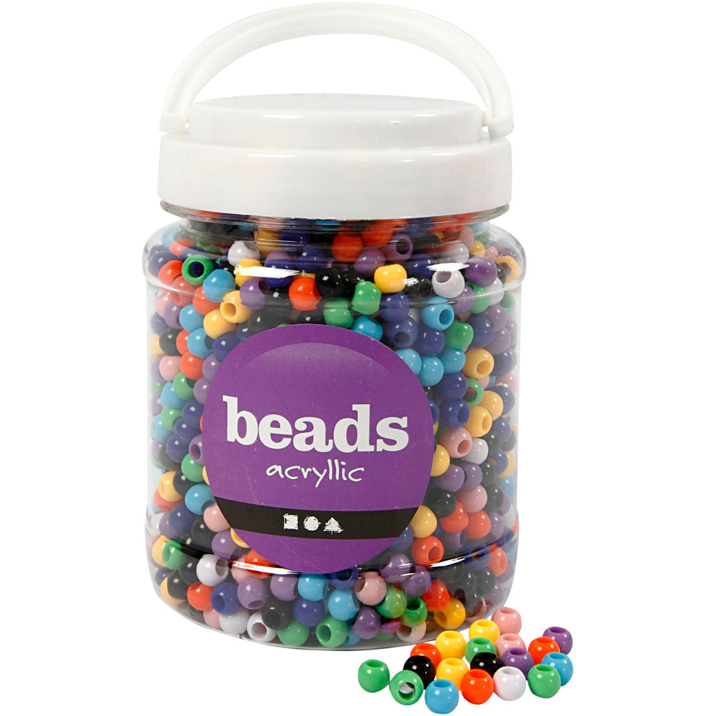 Perles poney Creativ Company, d 8 mm, diamètre du trou 4 mm, env. 2280 pièces, différentes couleurs, 415 g, 700 ml 1 boîte