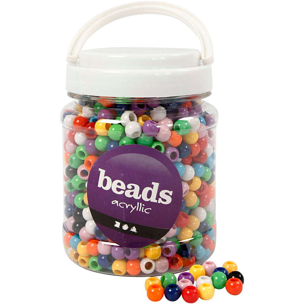 Perles poney Creativ Company, d 10 mm, diamètre du trou 4,5 mm, env. 1135 pièces, différentes couleurs, 430 g, 700 ml 1 boîte
