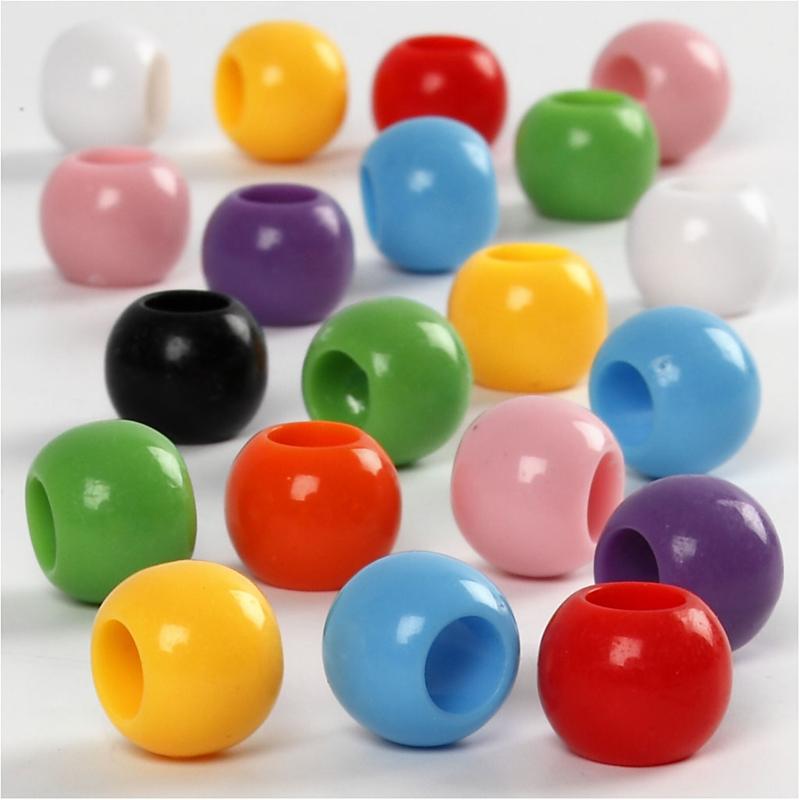 Perles poney Creativ Company, d 10 mm, diamètre du trou 4,5 mm, env. 186 pièces, 65 g, 110 ml 1 boîte