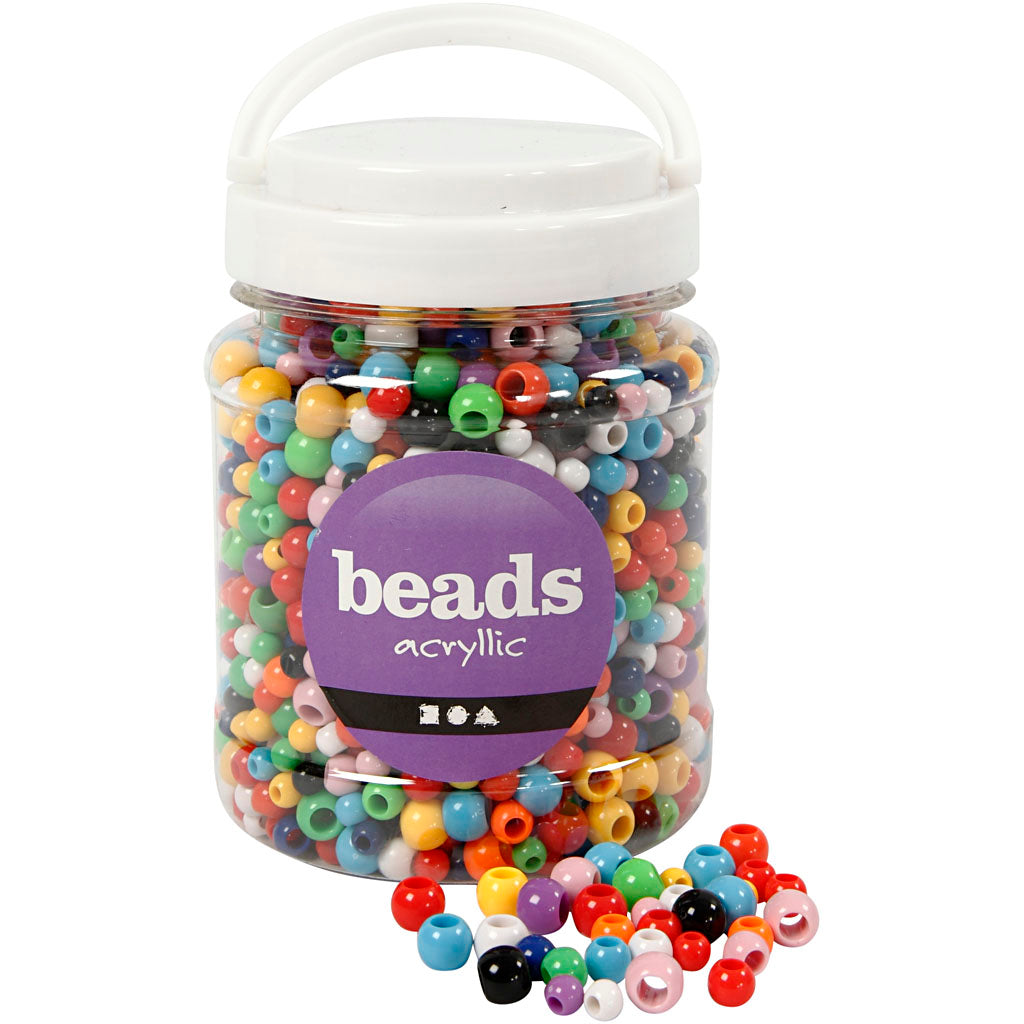 Perles poney Creativ Company, d 6-10 mm, diamètre du trou 3-5 mm, env. 1720 pièces, différentes couleurs, 430 g, 700 ml 1 boîte