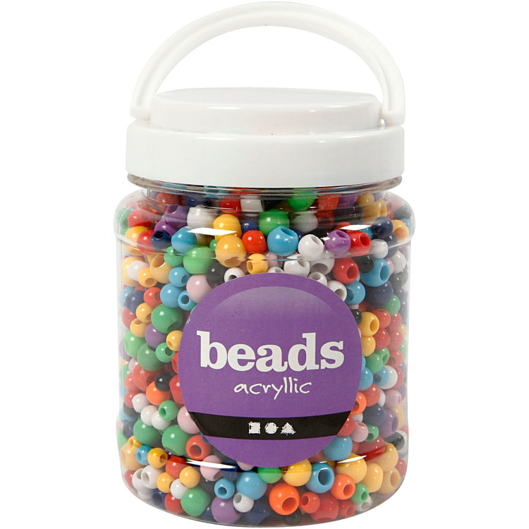 Perles poney Creativ Company, d 6-10 mm, diamètre du trou 3-5 mm, env. 1720 pièces, différentes couleurs, 430 g, 700 ml 1 boîte