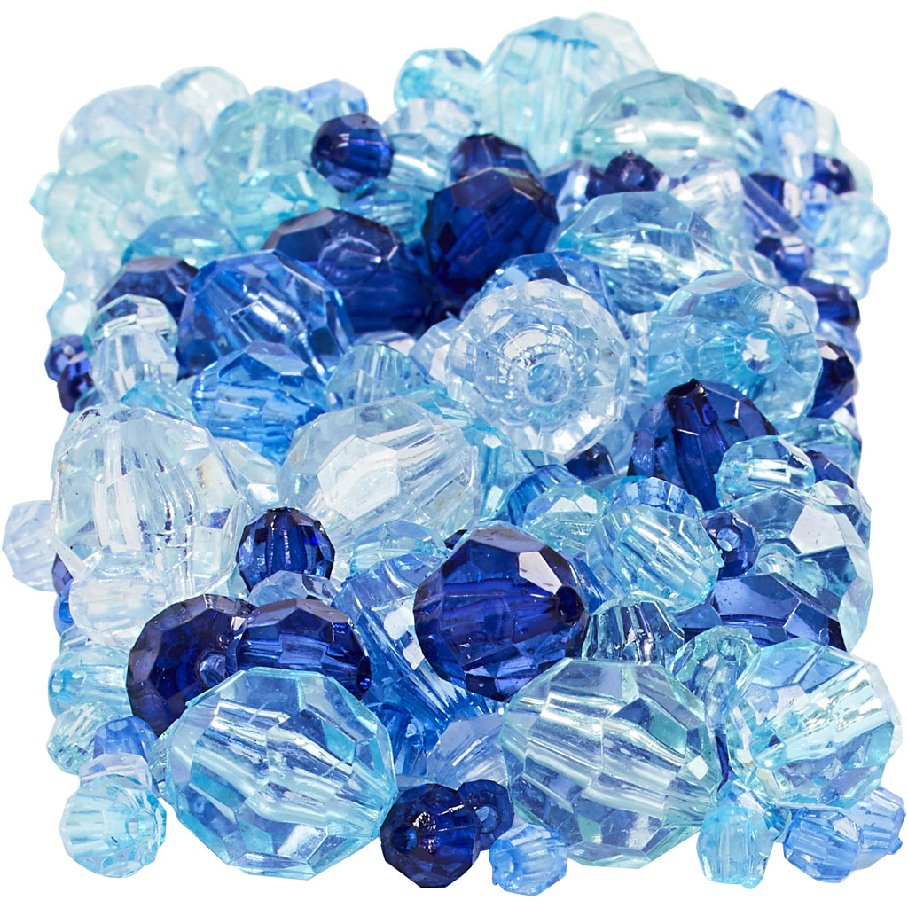 Perles à facettes Creativ Company, taille 4-12 mm, diamètre du trou 1-2,5 mm, env. 860 pièces, harmonie bleue, 250 g 1 boîte