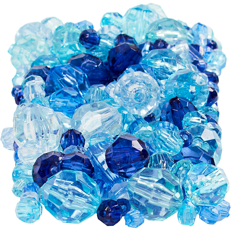 Perles à facettes Creativ Company, taille 4-12 mm, diamètre du trou 1-2,5 mm, env. 860 pièces, harmonie bleue, 250 g 1 boîte