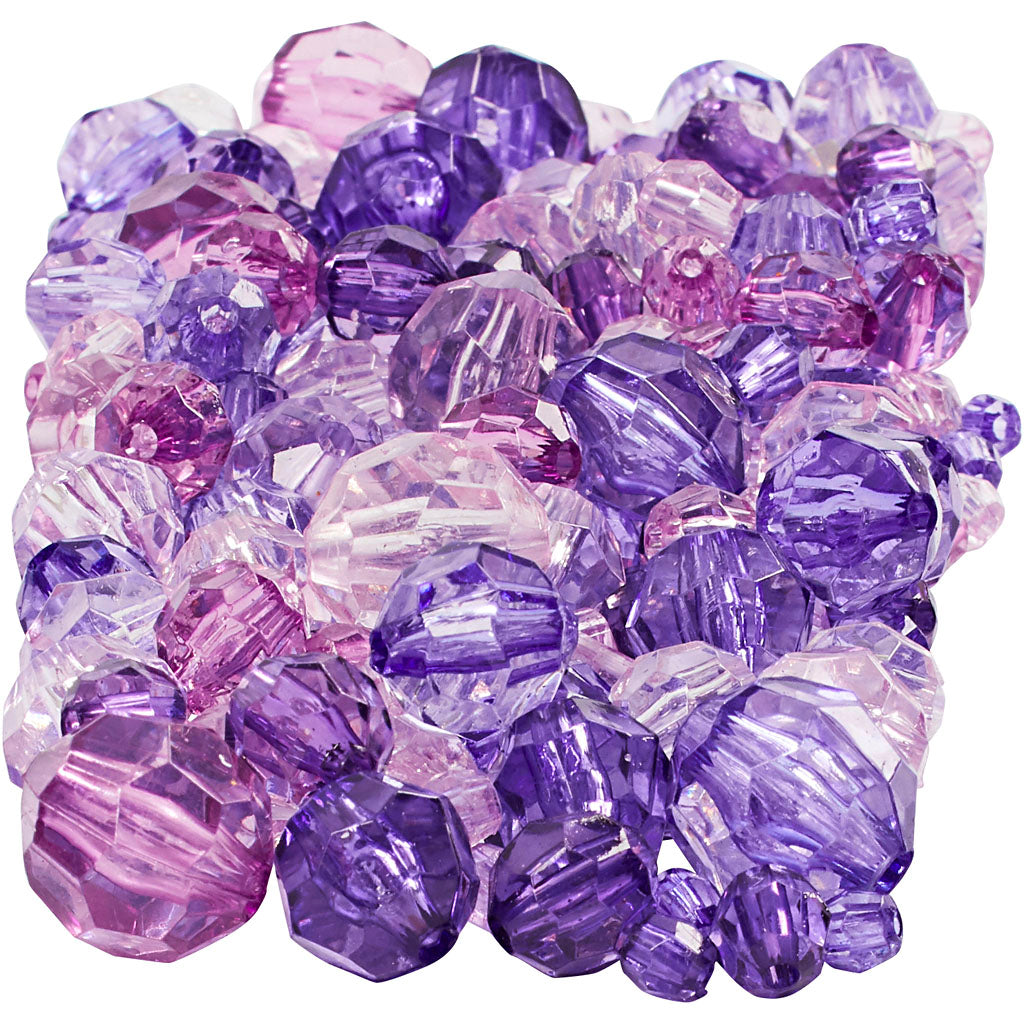 Perles à facettes Creativ Company, taille 4-12 mm, diamètre du trou 1-2,5 mm, env. 860 pièces, violet, 250 g 1 boîte