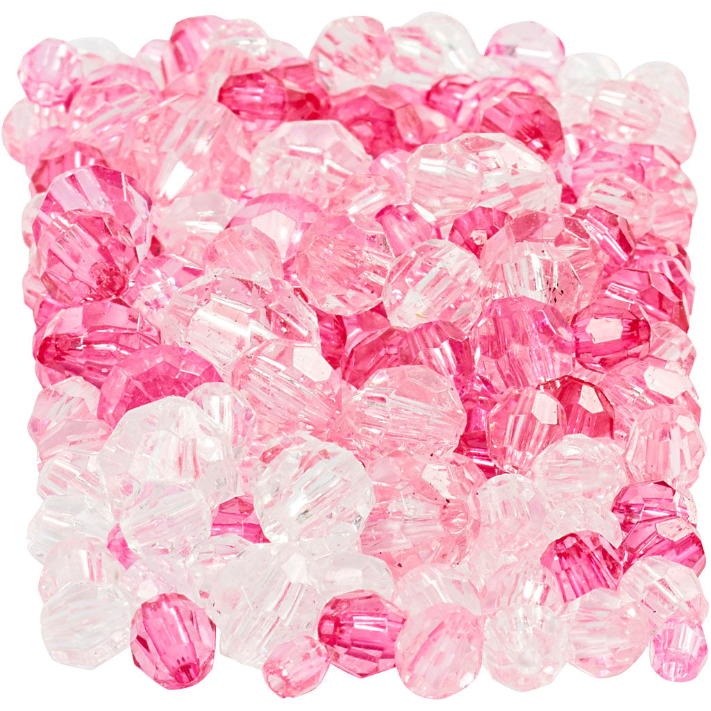 Perles de facettes de la société Creativ, DIM 4-12 mm, Taille du trou 1-2,5 mm, env. 860 pièces, rose (081), 250 g 1 boîte