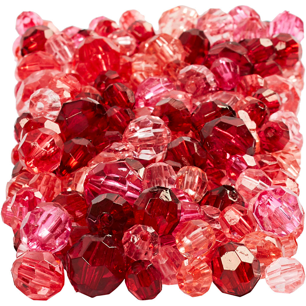 Perles de facettes de la société Creativ, DIM 4-12 mm, Taille du trou 1-2,5 mm, env. 860 pièces, Red Harmony, 250 g 1 boîte