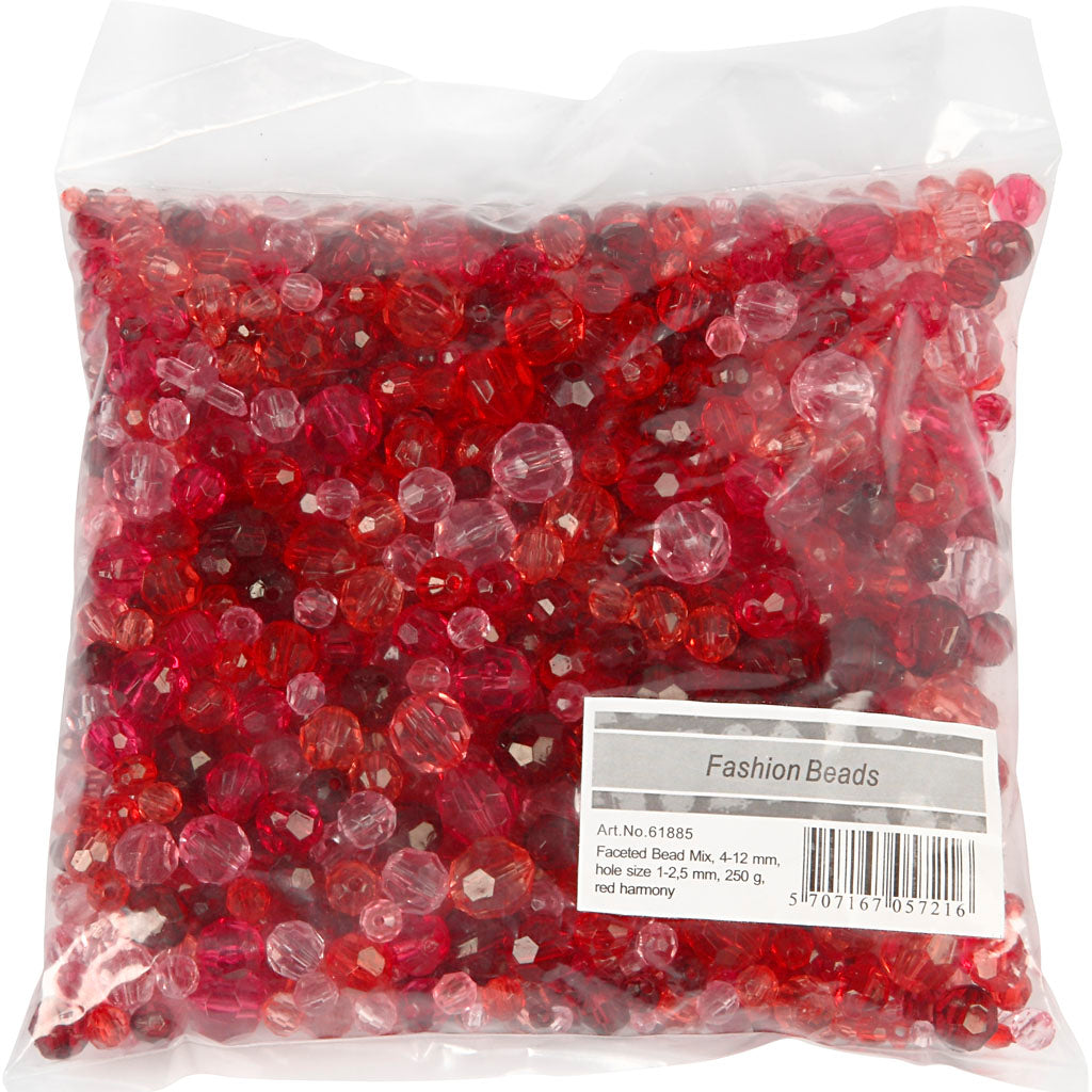 Perles de facettes de la société Creativ, DIM 4-12 mm, Taille du trou 1-2,5 mm, env. 860 pièces, Red Harmony, 250 g 1 boîte