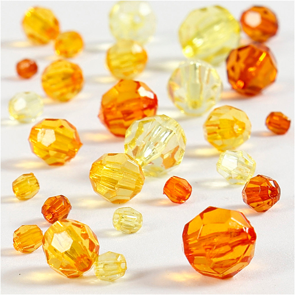 Perles à facettes Creativ Company, taille 4-12 mm, diamètre du trou 1-2,5 mm, env. 860 pièces, jaune (32227), 250 g 1 boîte