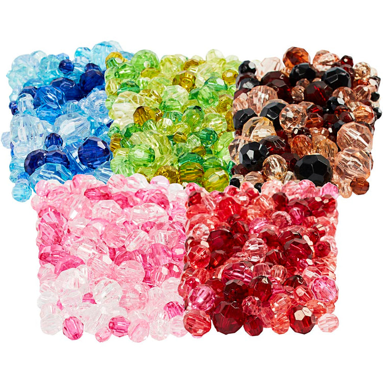Perles de facettes de la société Creativ, D 4-12 mm, Taille du trou 1-2,5 mm, différentes couleurs, 7x250 GR 1 Boîte
