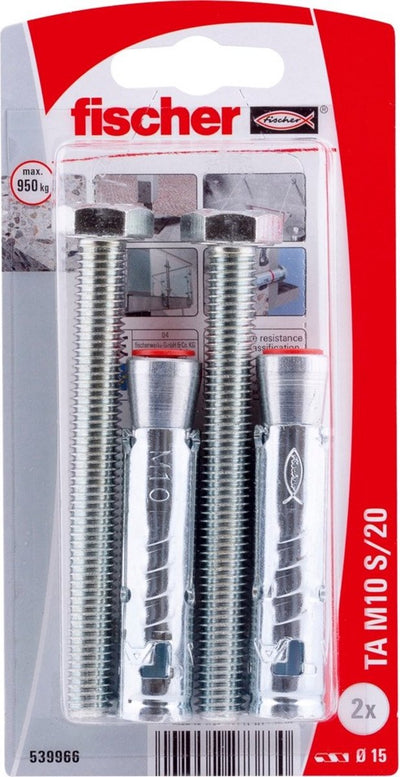Chevilles à manchon Fischer ta m10 s 20 - acier galvanisé électrolytiquement - boulons inclus