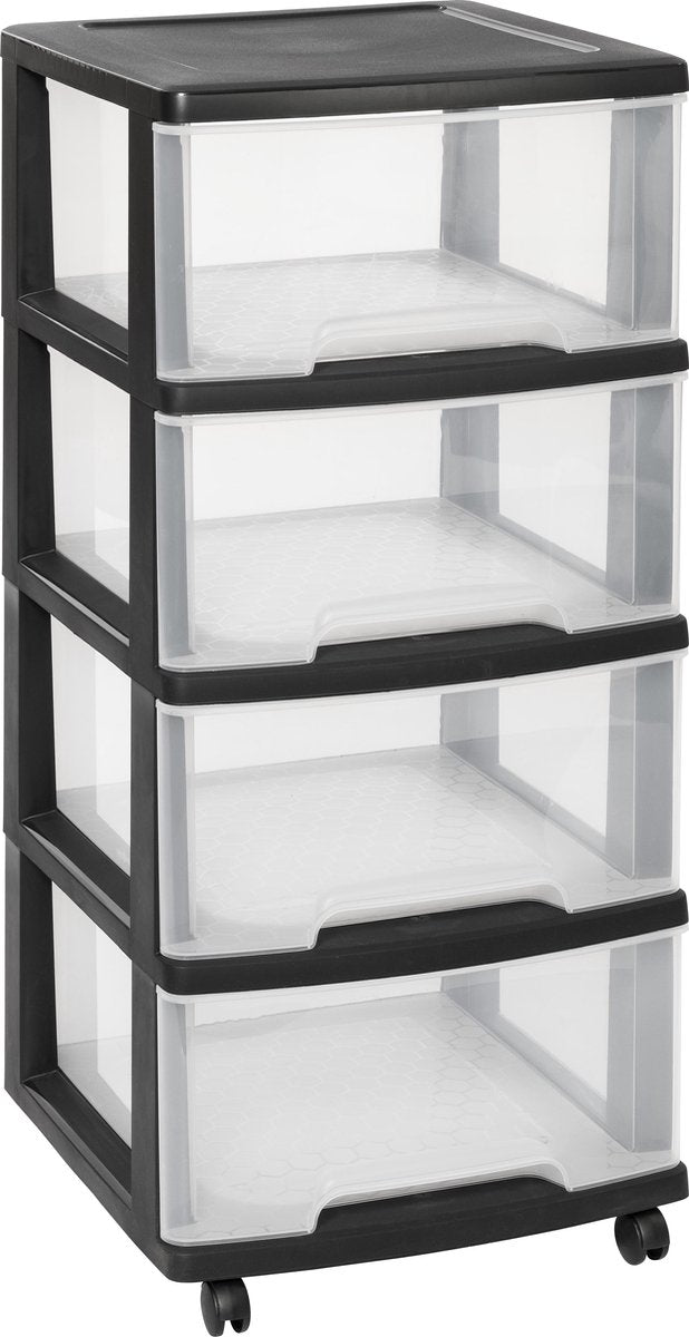 Système de tiroirs Curver essentials - 4x20 litres - noir - avec roulettes