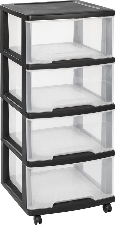 Système de tiroirs Curver essentials - 4x20 litres - noir - avec roulettes