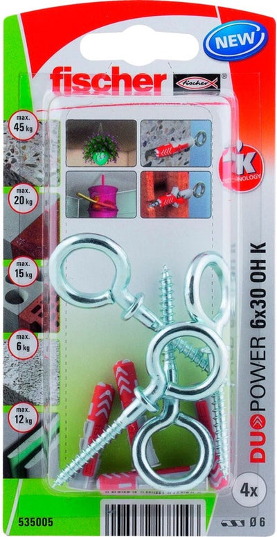 Série Fischer duopower - fiche - 6x30 mm - intelligente - nylon - avec crochet à œil