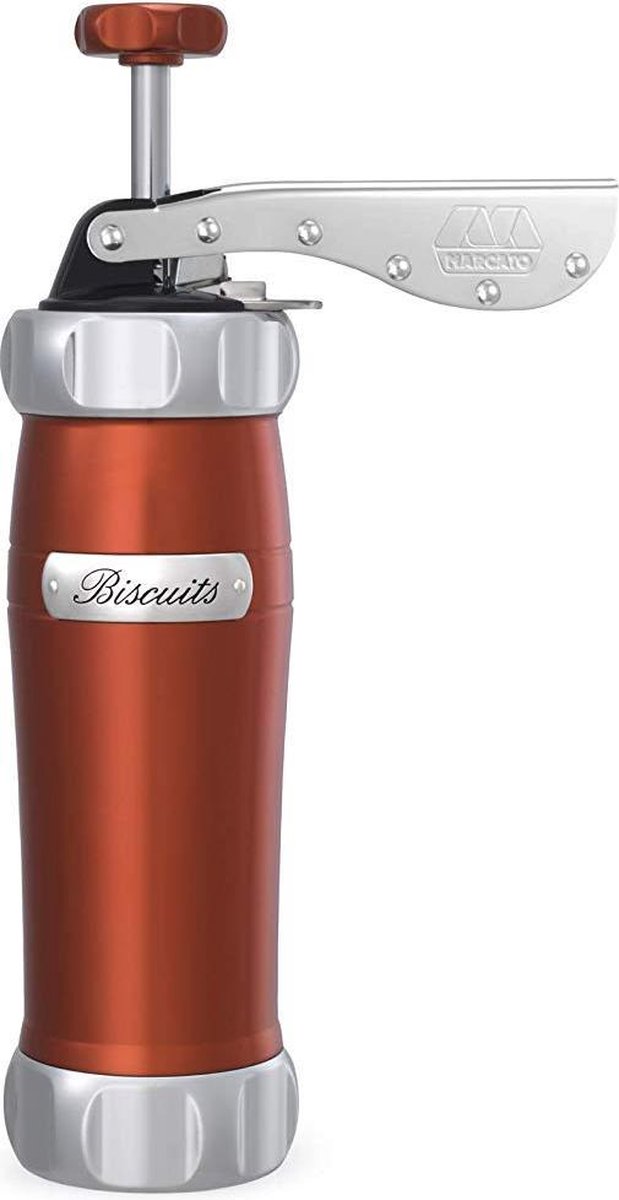 Presse à biscuits Marcato Atlas Deluxe Cookie Maker avec 20 modèles en aluminium - rouge
