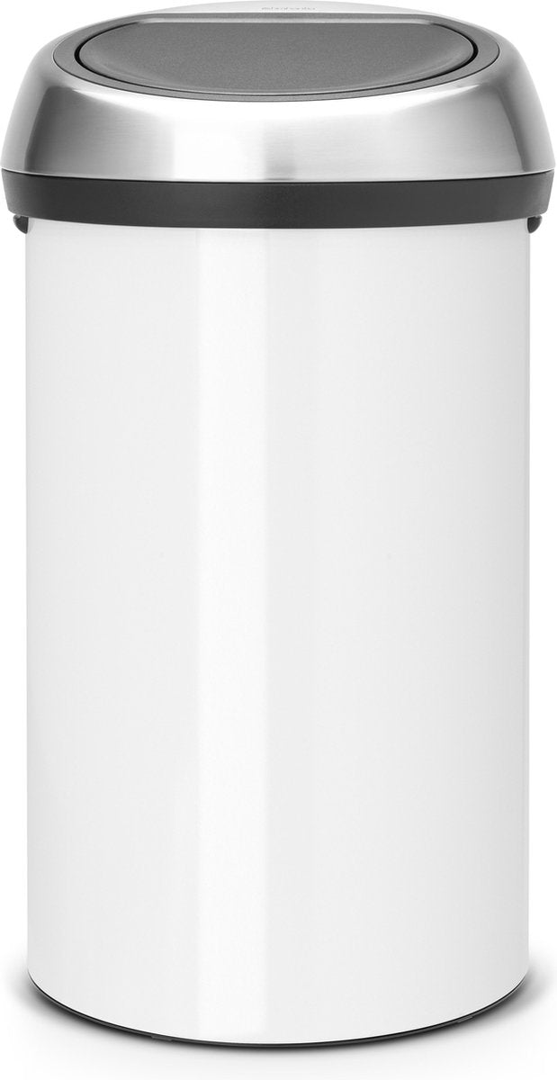 Poubelle Brabantia Touch Bin - 60 litres - couvercle anti-empreintes digitales en acier blanc mat