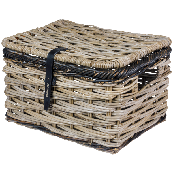 Panier à vélo de basilic Dijon grand avec couvercle gris noir