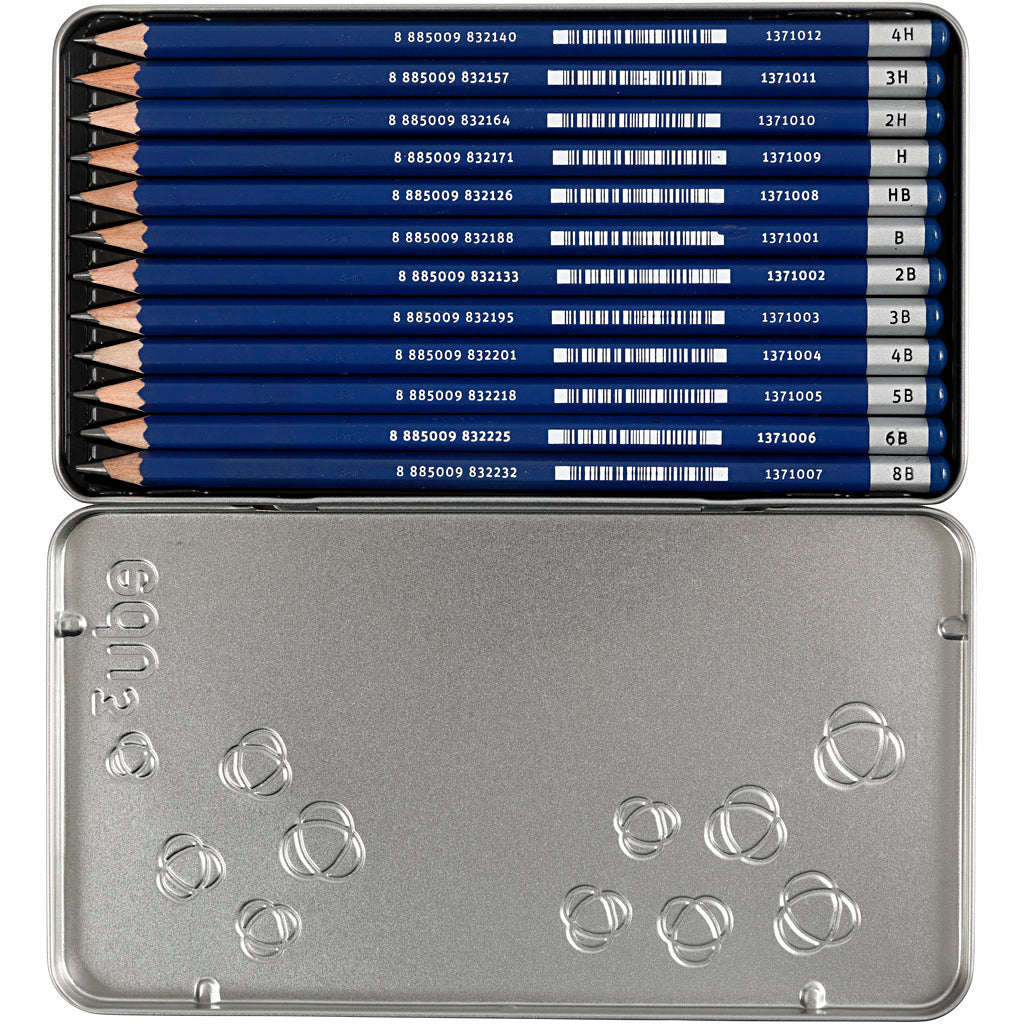 Crayon à dessin Edu3 edu, b,2b,4b,5b,6b,8b,9b,hb,h,2h,3h,4h, 12 pièces 1 boîte