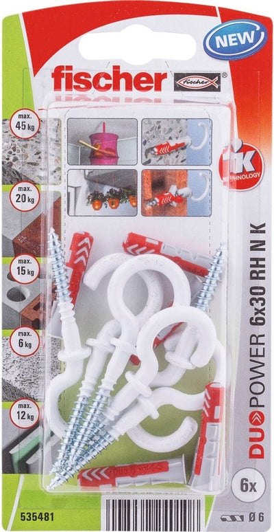 Série Fischer duopower - fiche en nylon - 6x30 mm - avec crochet rond