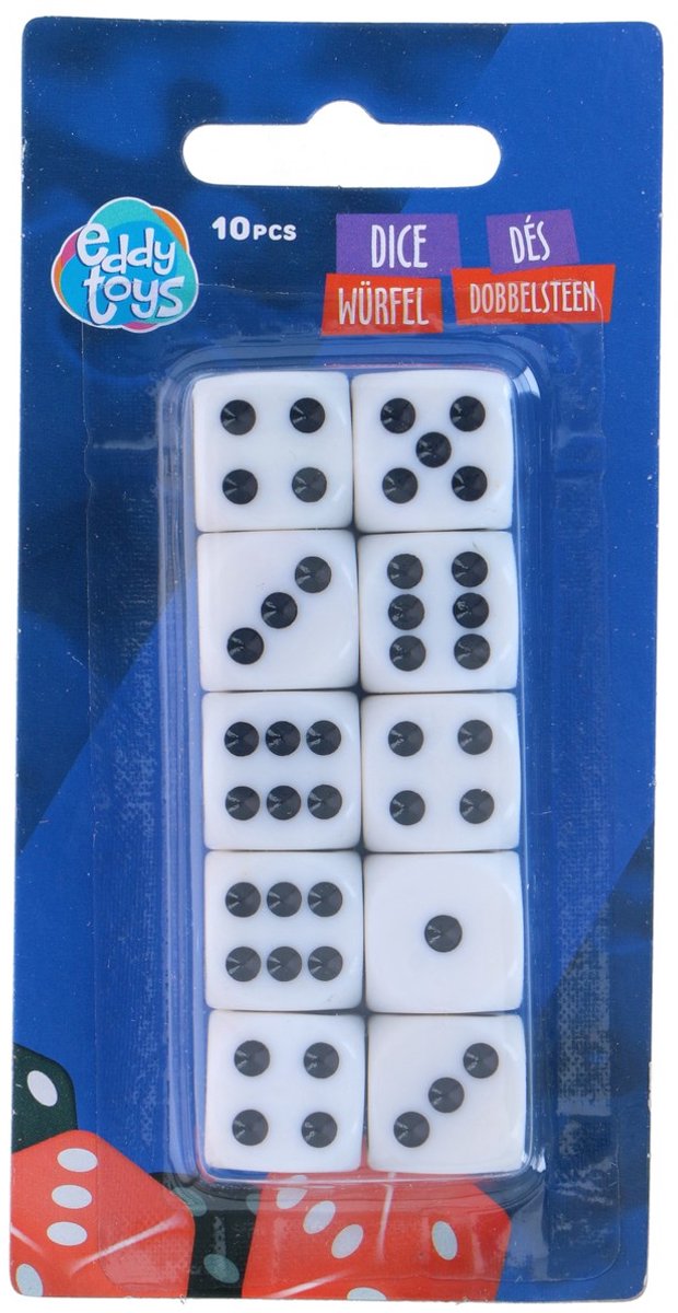 Eddy Toys dés 10 pièces - dés à six faces - blanc à pois noirs - set pour jeux de société et jeux de dés