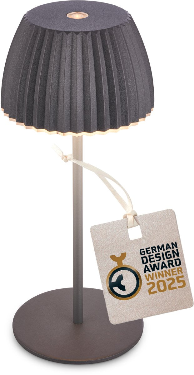 B.k.licht briloner champ mini - lampe de table rechargeable - lampe sans fil - intensité tactile - pour intérieur et extérieur - lauréat du prix du design allemand 2025 - anthracite - ø8,5 x 20cm