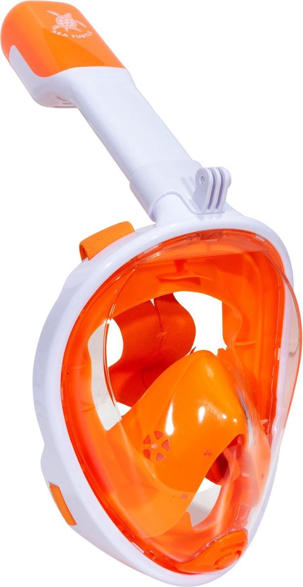 Masque de plongée pour tortue de mer - tuba - lunettes de plongée - ensemble de tuba - masque complet - adultes - blanc orange - L XL