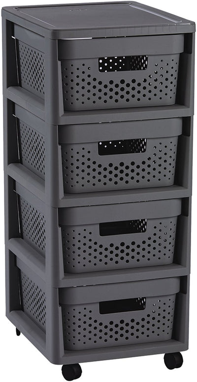 Système de tiroirs Curver infinity dots - 4 tiroirs de 11l - avec roulettes - 36x30×66 cm - anthracite