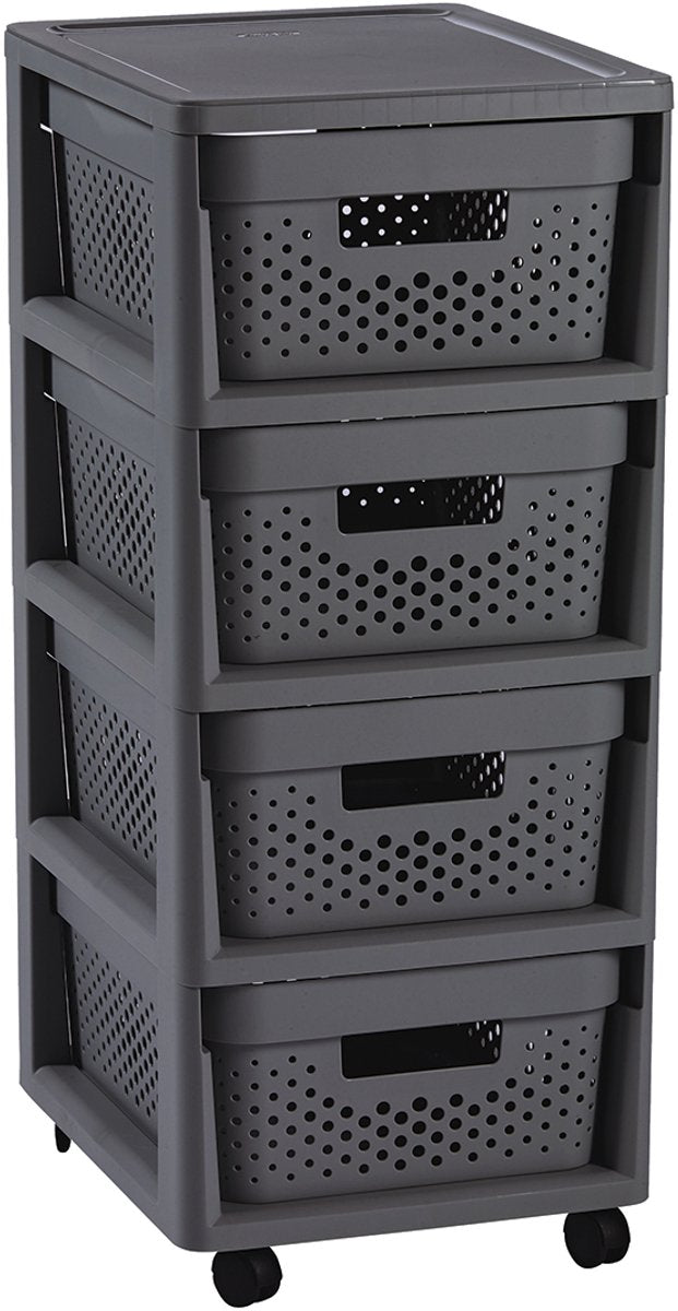 Système de tiroirs Curver infinity dots - 4 tiroirs de 11l - avec roulettes - 36x30×66 cm - anthracite