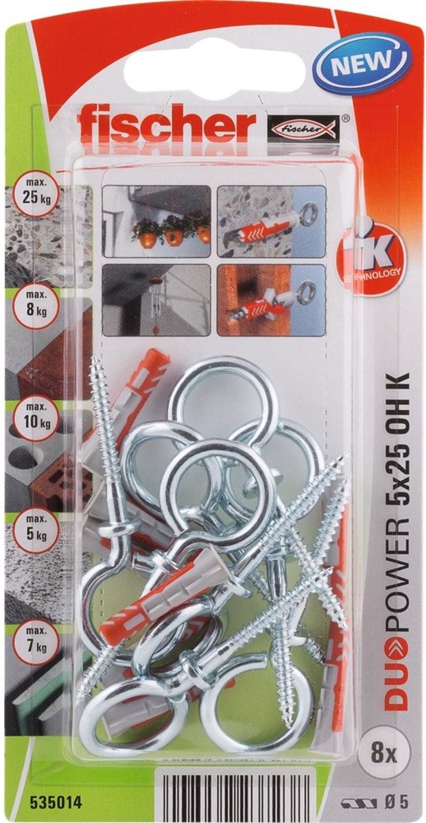 Fiche Fischer duopower avec crochet à œil 5x25mm (par 8 pièces)