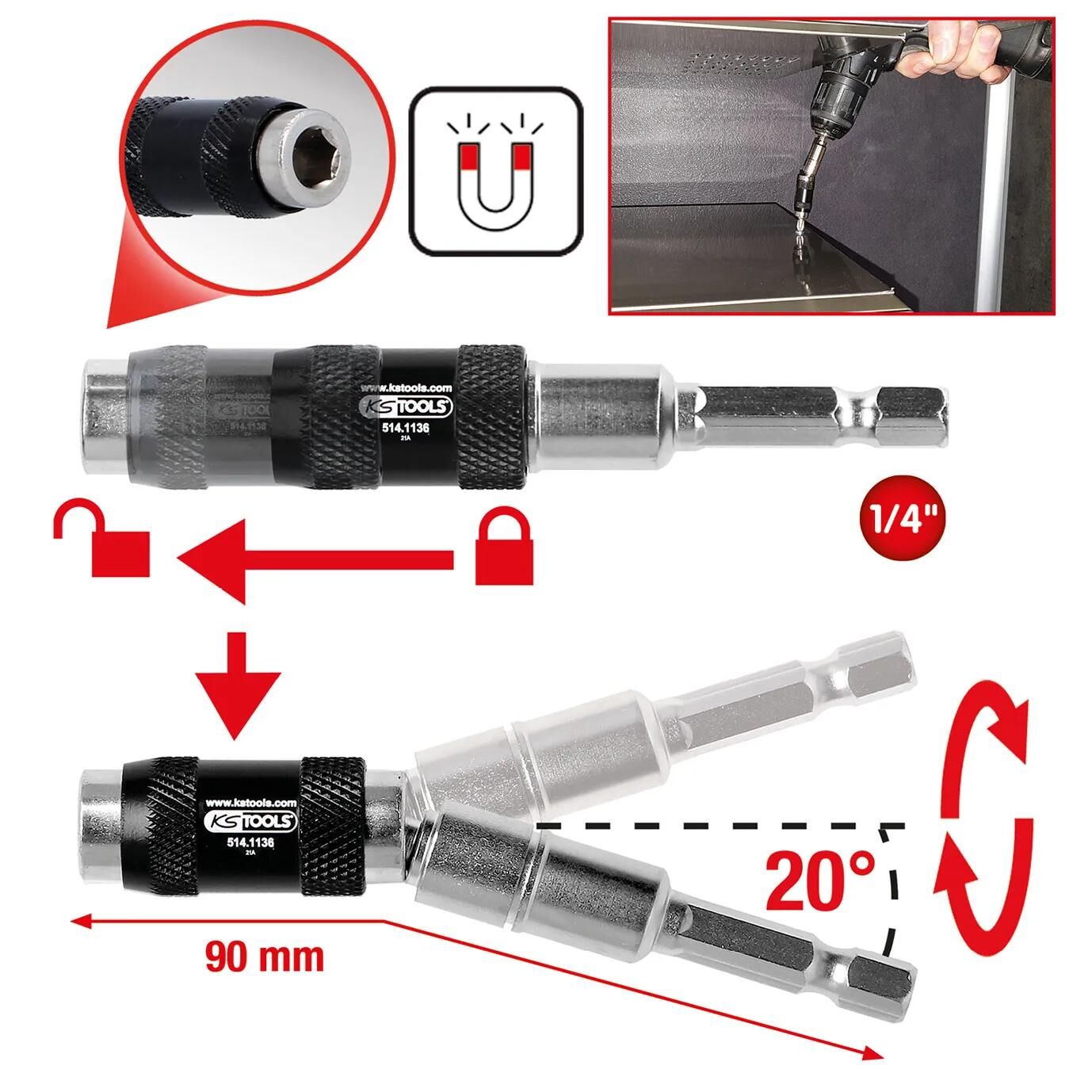 Outils ks magn. Bit à libération rapide H 1 4 M.joint