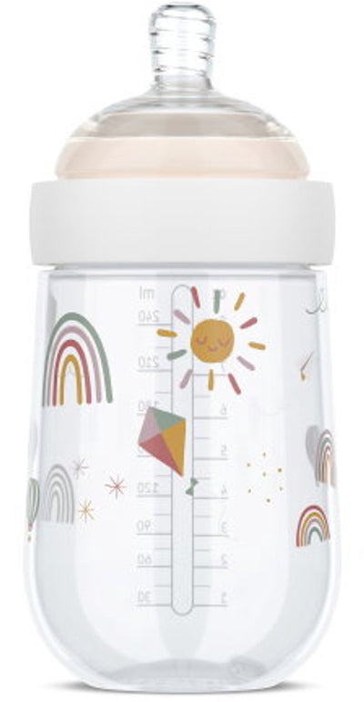 Biberon Mepal mio - 240 ml - anti-colique - conception en spirale empêchant le colmatage - silicone de qualité médicale - arc-en-ciel soleil