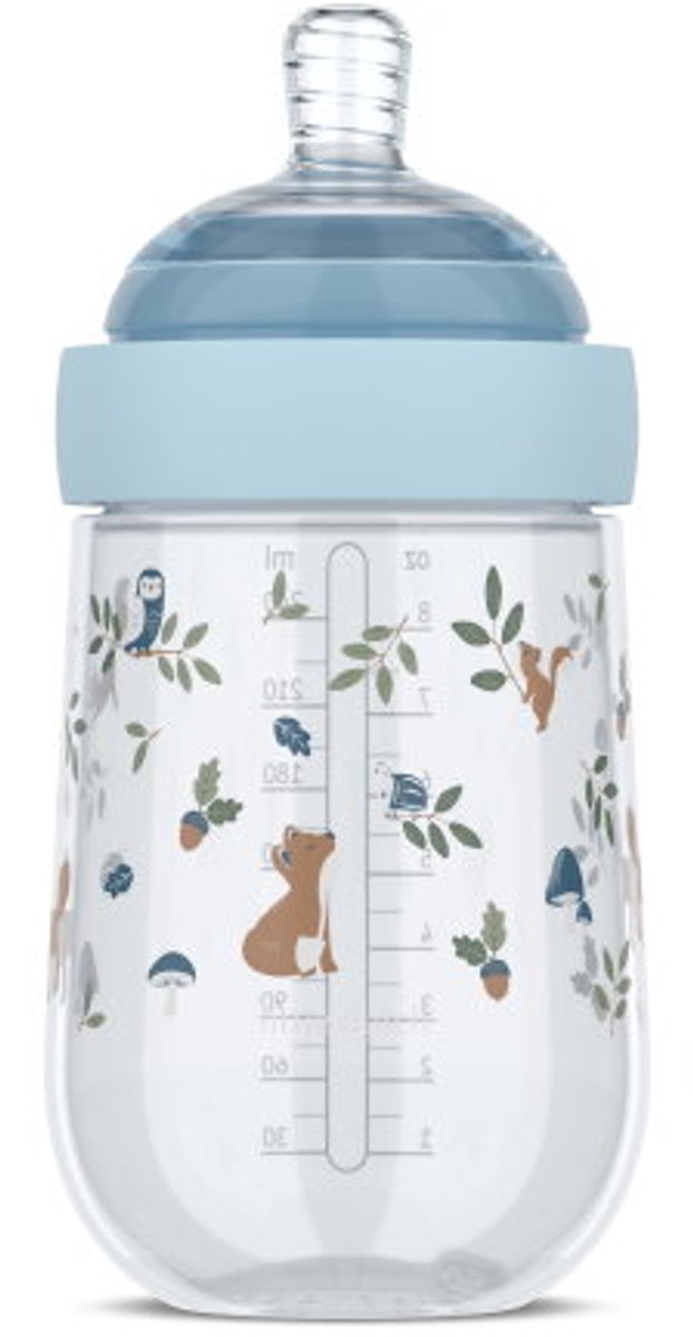 Mepal biberon mio little dutch - 240 ml - anti-colique - la conception en spirale empêche le colmatage - silicone de qualité médicale - amis de la forêt