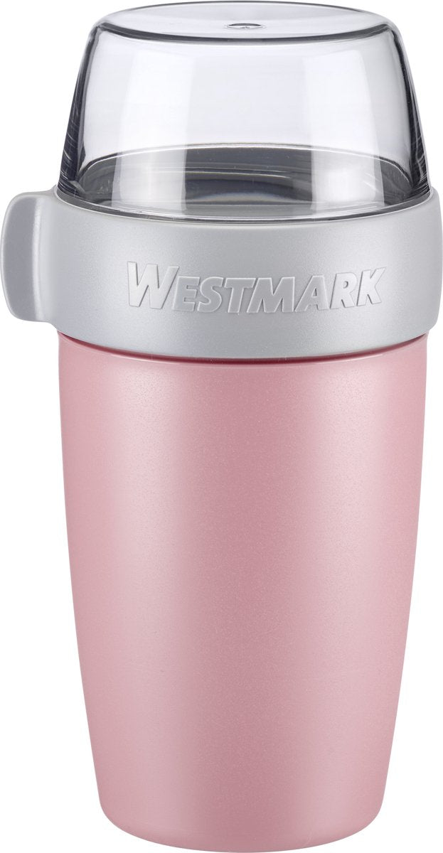 Westmark muesli cup lunch pot, with 2 leak-proof compartments: 200 ml + 500 ml, plastic, natural BPA-free, pink gray clear, 52852260