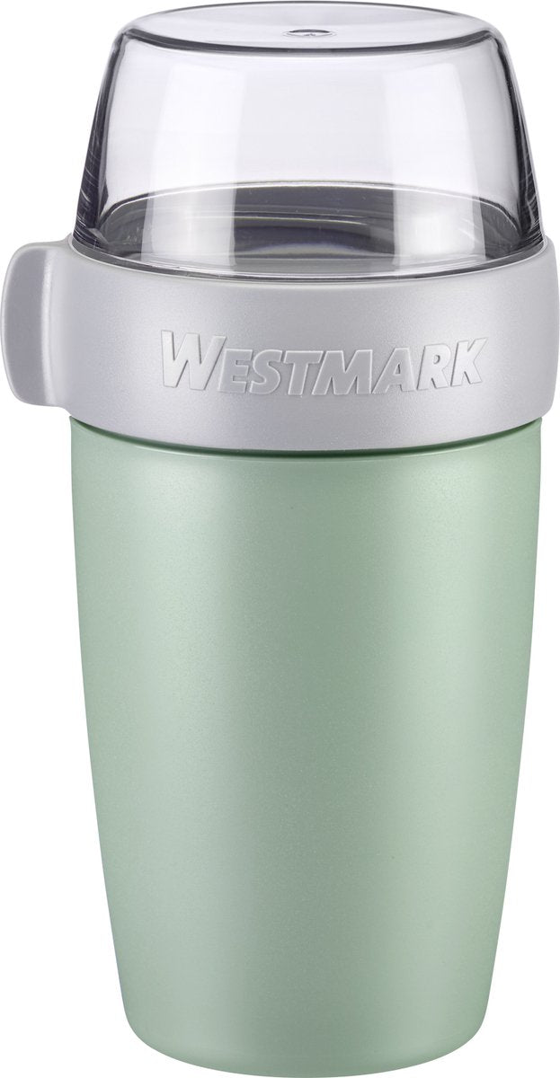 Pot à lunch Westmark tasse à muesli, avec 2 compartiments étanches : 200 ml + 500 ml, plastique, naturel sans BPA, vert menthe gris clair, 5285226m