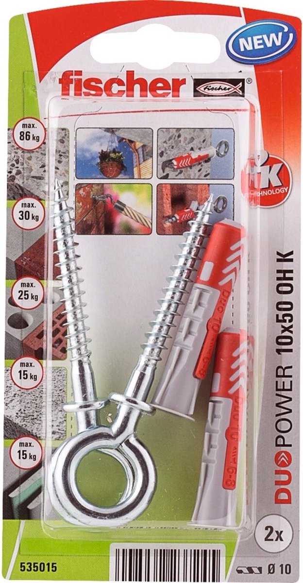 Fischer duopower - fiches universelles - 10x50 mm - avec crochets à œil