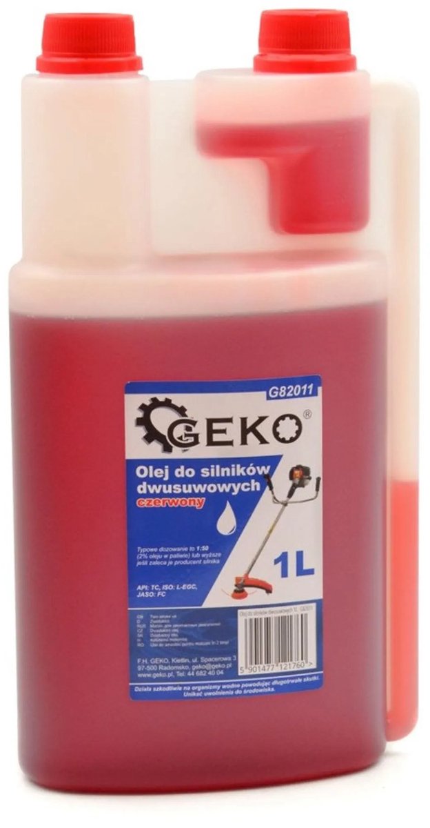 Huile deux temps Geko - 1 litre - adaptée à la lubrification mixte et à la lubrification individuelle