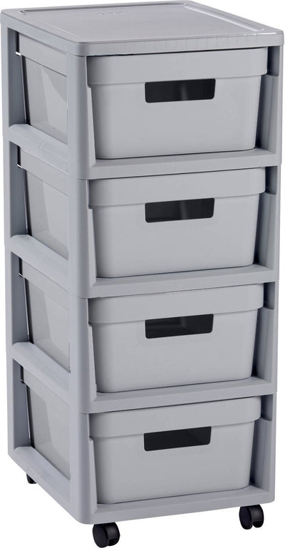 Système de tiroirs Curver infinity - 4 tiroirs de 11l - avec roulettes - 36x30×66 cm - gris