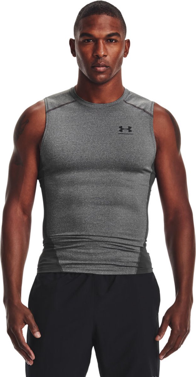 Under Armour UA HG Armour Comp SL-Gry Chemise de sport pour hommes - Carbon Heather - Noir
