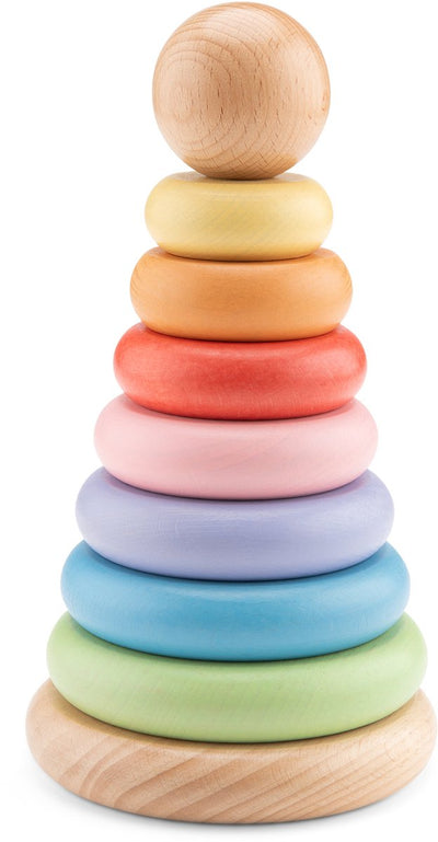 Woet ® anneaux à empiler en bois - tour à empiler arc-en-ciel - empileur d'anneaux - fsc - jouets éducatifs en bois pour enfants - jouets Montessori colorés - à partir de 1 an