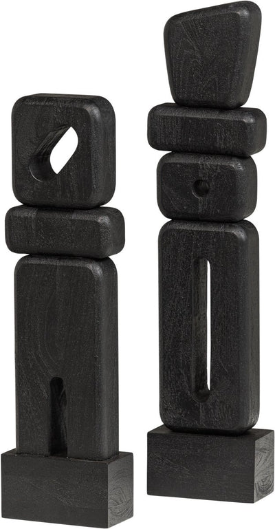 Ornements de sculpture Woood Elon - bois - noir - lot de 2