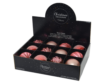 Decoris Boules de Noël mix verre ds a 12 pièces rose