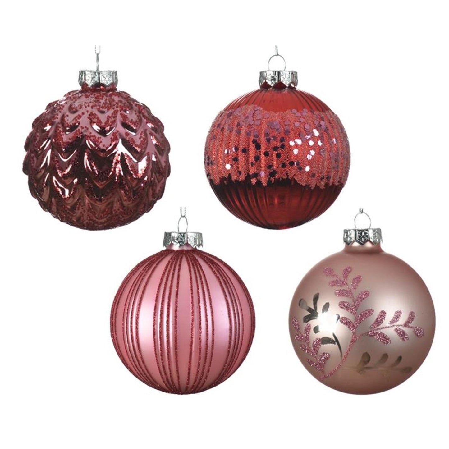 Decoris Boules de Noël mix verre ds a 12 pièces rose
