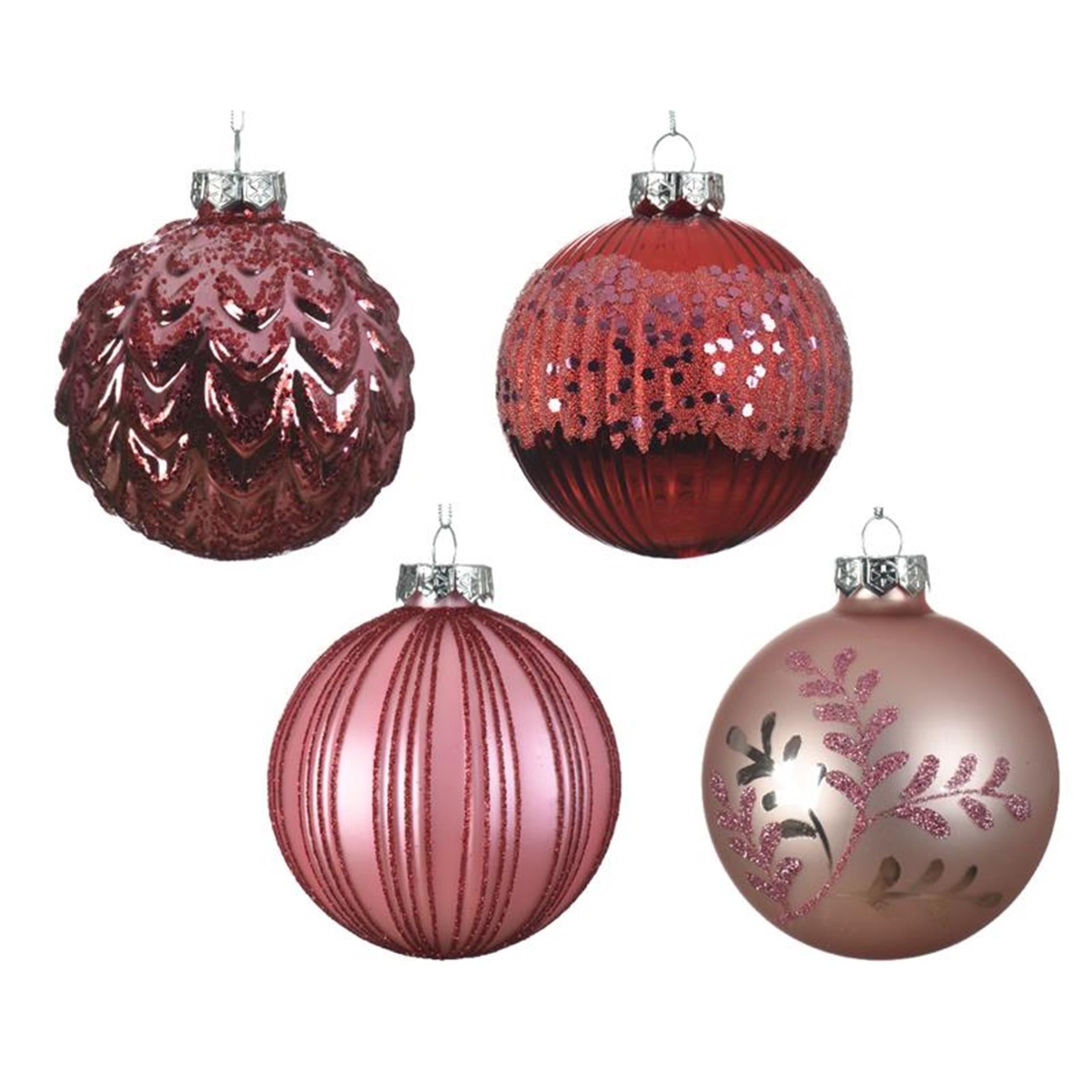 Decoris Boules de Noël mix verre ds a 12 pièces rose