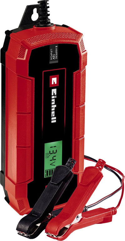 Chargeur de batterie Einhell CE-BC 5 m lifepo4 - tension de charge : 12 V - max. courant de charge : 5 A - batteries de min. 2 à max. 120 Ah - fonction de charge d'entretien - convient aux batteries gel, AGM et au plomb sans entretien