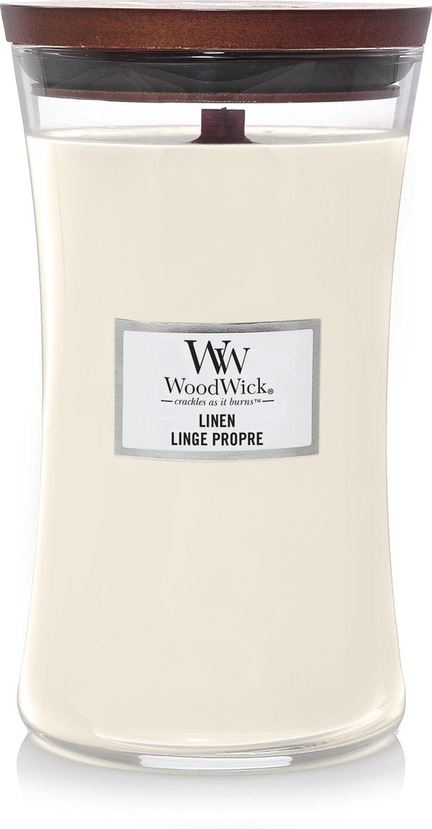 Grande bougie parfumée Woodwick Hourglass - Lin - 130 heures de combustion