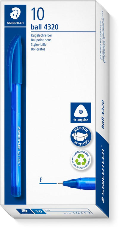 Staedtler ball 4320 - stylo à bille triangulaire - bleu - fin - boîte de 10 pièces