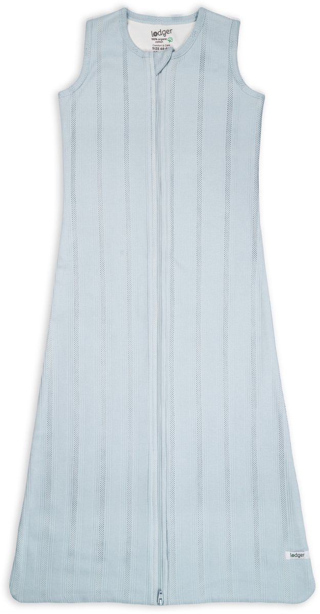 Lodger gigoteuse été bébé 80cm - connexion sécurisée au niveau du cou et des bras - 0,5 tog - 100% coton bio - pointelle - bleu - gigoteuse été