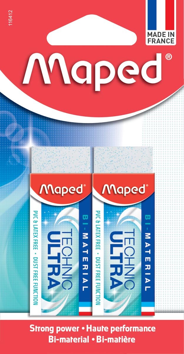 Maped office maped gomme technique ultra classique | blanc | blister de 2 pièces