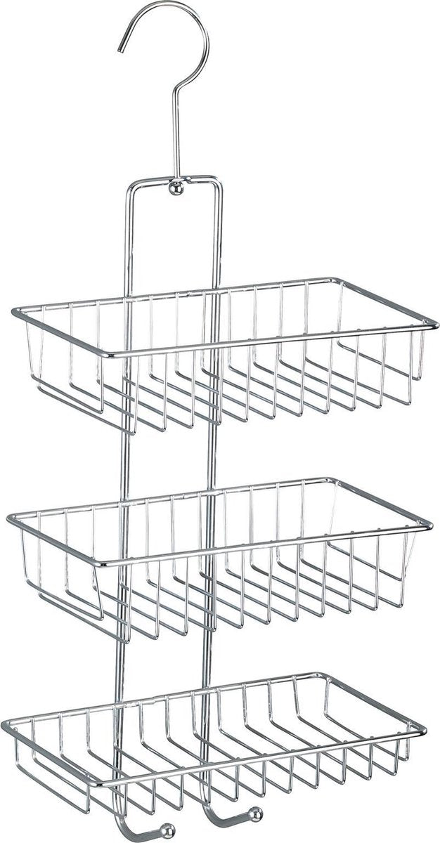 Wenko support de douche nivala 3 couches chrome 22x50cm - sans perçage - support de douche suspendu - panier de douche - support de douche suspendu